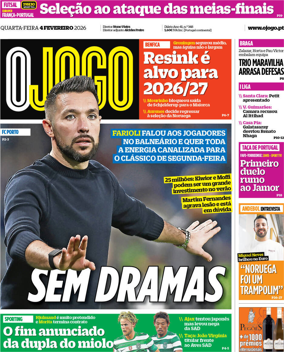 O Jogo: Capa da Edi&ccedil;&atilde;o de quarta-feira, 04 de fevereiro 2026
