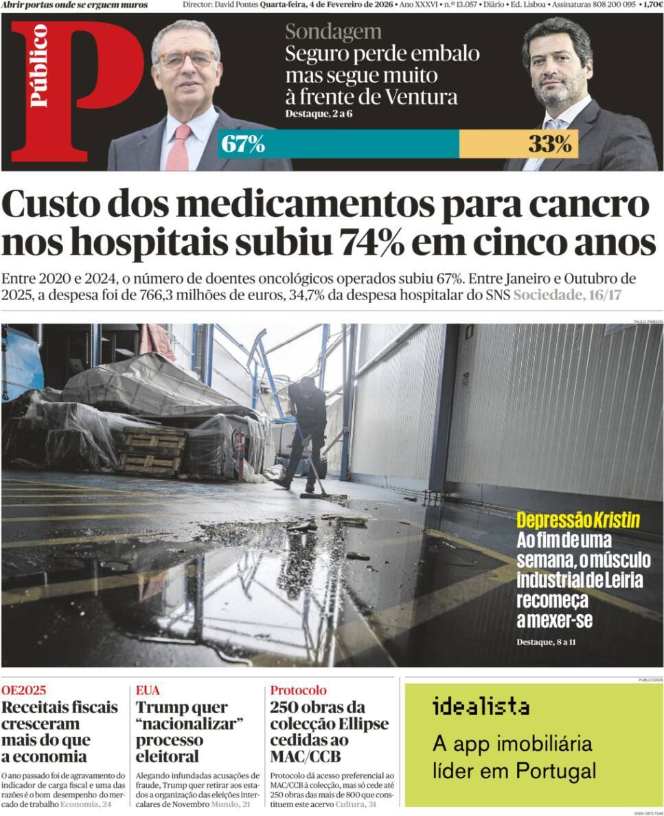 P&uacute;blico: Capa da Edi&ccedil;&atilde;o de quarta-feira, 04 de fevereiro 2026