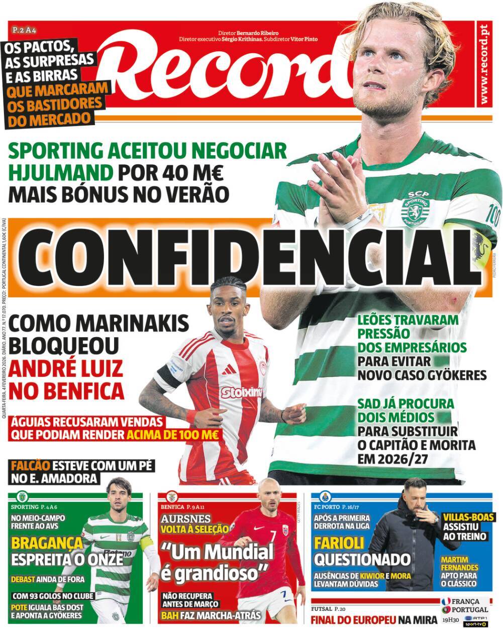 Record: Capa da Edi&ccedil;&atilde;o de quarta-feira, 04 de fevereiro 2026