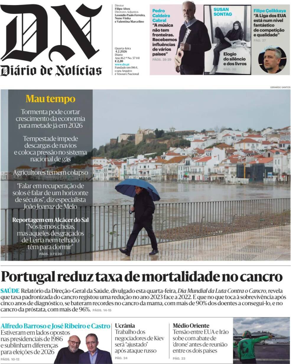 Di&aacute;rio de Not&iacute;cias: Capa da Edi&ccedil;&atilde;o de quarta-feira, 04 de fevereiro 2026