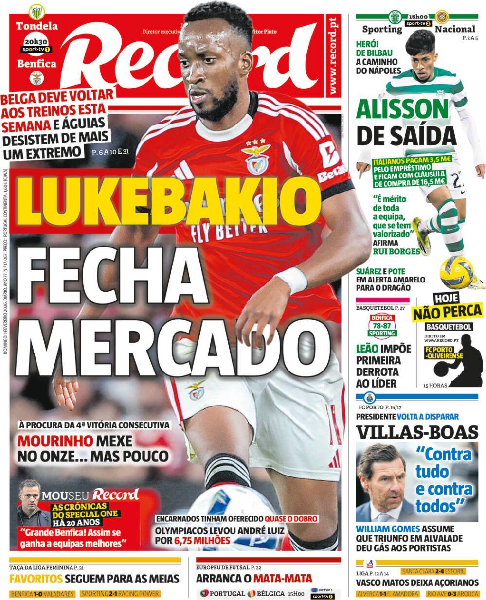 Record: Capa da Edi&ccedil;&atilde;o de domingo, 01 de fevereiro 2026