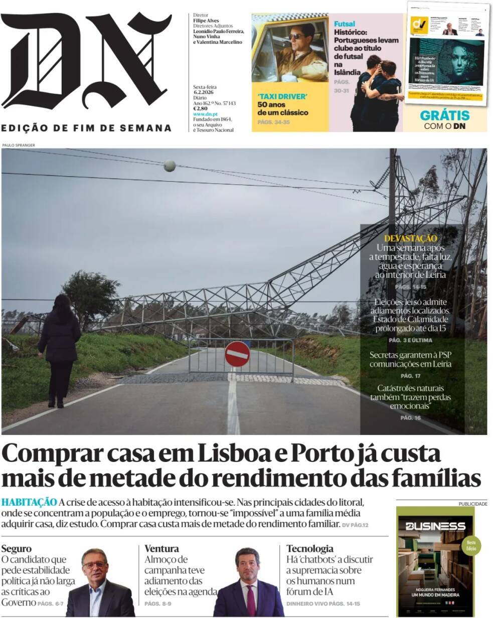 Di&aacute;rio de Not&iacute;cias: Capa da Edi&ccedil;&atilde;o de sexta-feira, 06 de fevereiro 2026