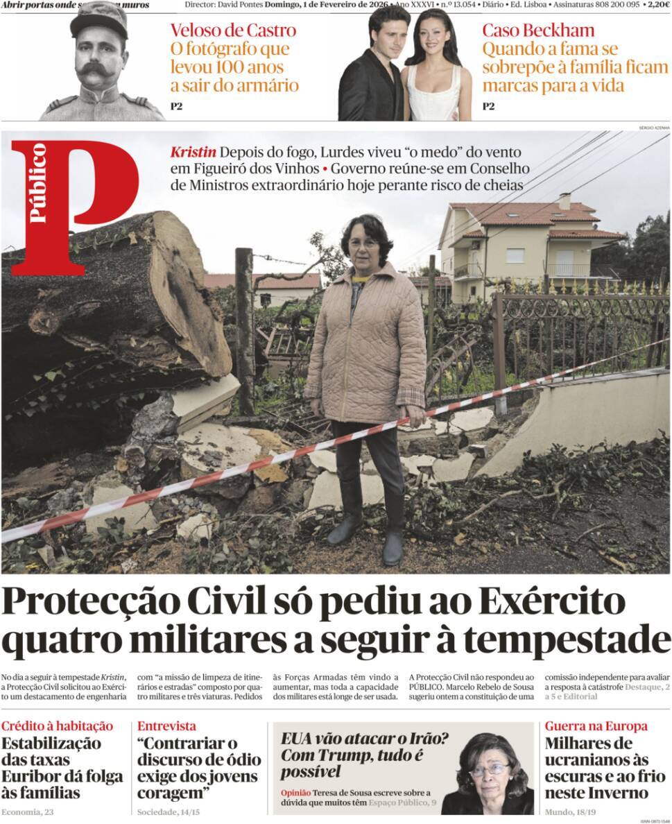P&uacute;blico: Capa da Edi&ccedil;&atilde;o de domingo, 01 de fevereiro 2026