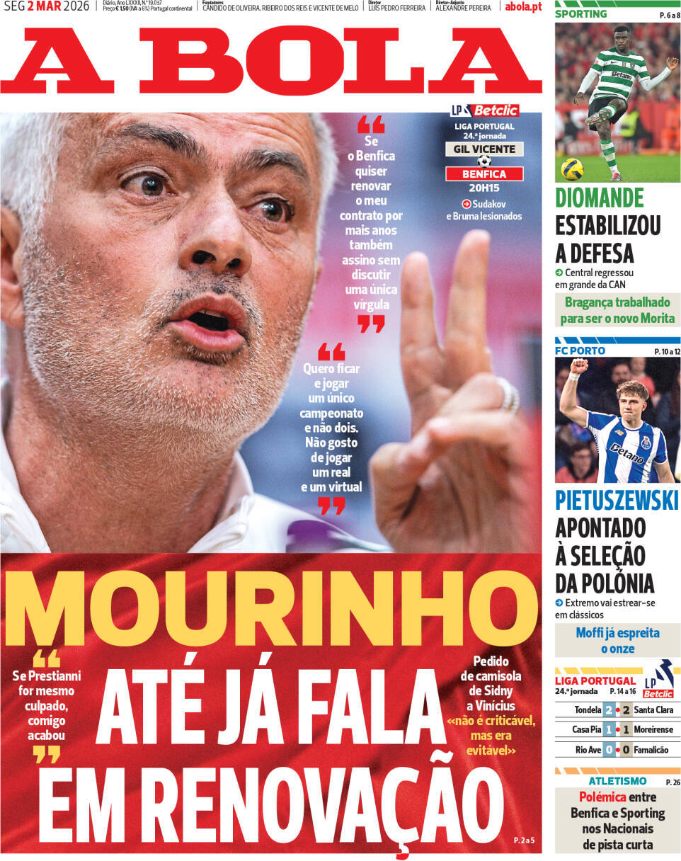 capa Jornal A Bola