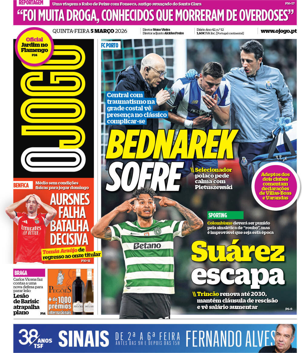 O Jogo: Capa da Edi&ccedil;&atilde;o de quinta-feira, 05 de mar&ccedil;o 2026