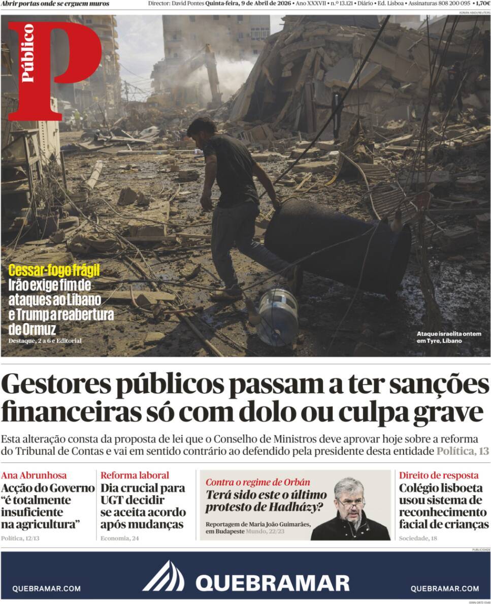 P&uacute;blico: Capa da Edi&ccedil;&atilde;o de quinta-feira, 09 de abril 2026