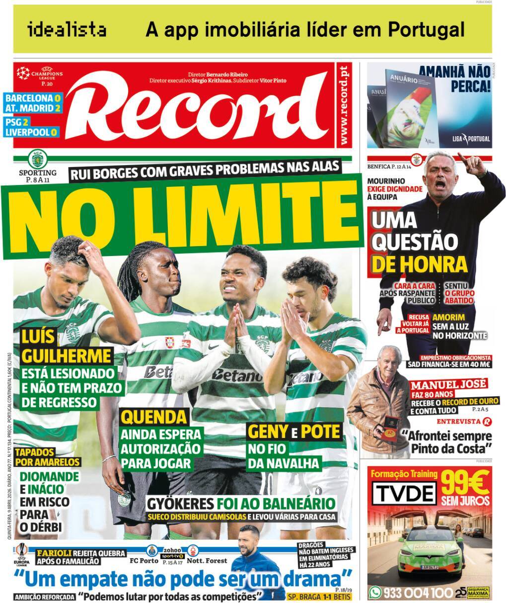 Record: Capa da Edi&ccedil;&atilde;o de quinta-feira, 09 de abril 2026