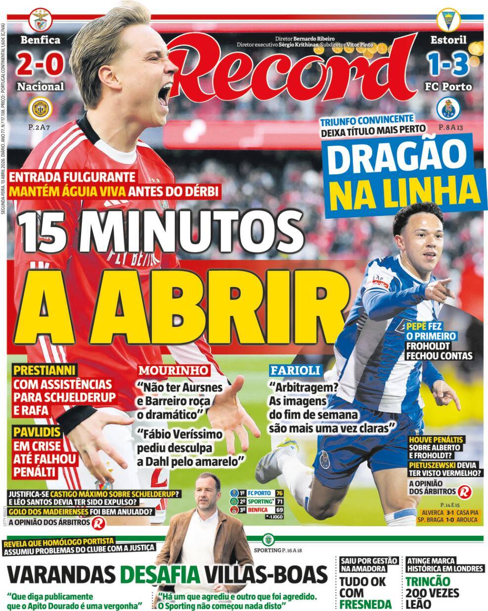 Record: Capa da Edi&ccedil;&atilde;o de segunda-feira, 13 de abril 2026