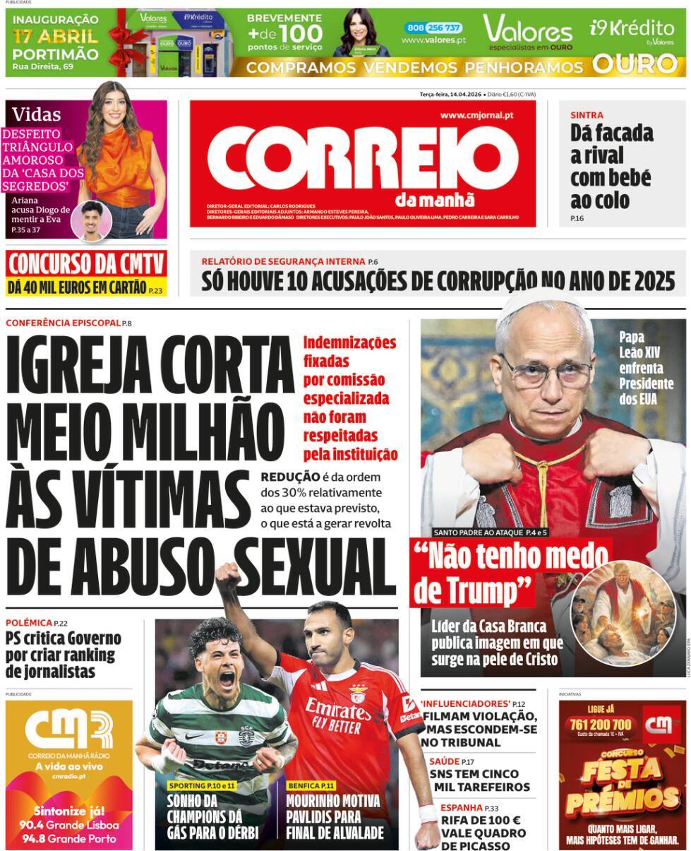 O Jogo: Capa da Edi&ccedil;&atilde;o de ter&ccedil;a-feira, 14 de abril 2026