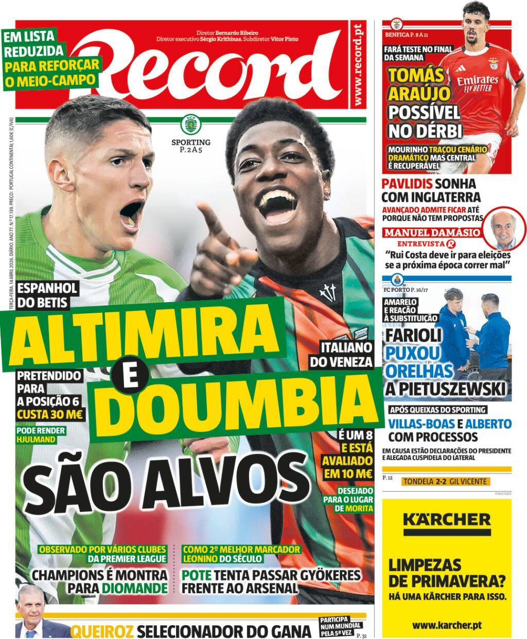 Record: Capa da Edi&ccedil;&atilde;o de ter&ccedil;a-feira, 14 de abril 2026