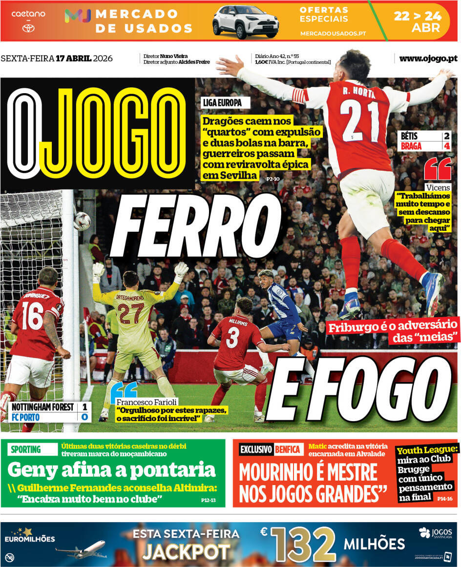 O Jogo: Capa da Edi&ccedil;&atilde;o de sexta-feira, 17 de abril 2026