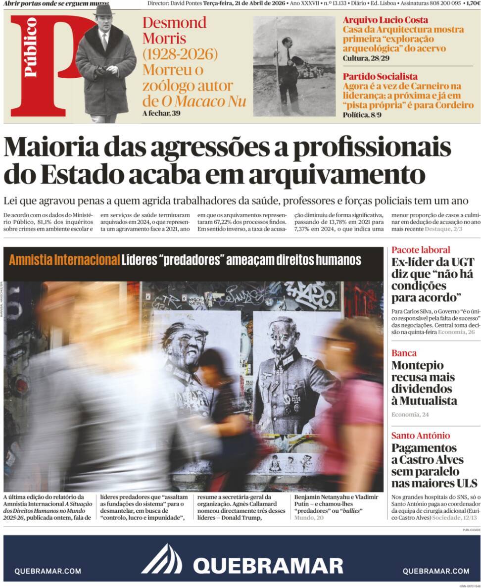 Record: Capa da Edi&ccedil;&atilde;o de ter&ccedil;a-feira, 21 de abril 2026