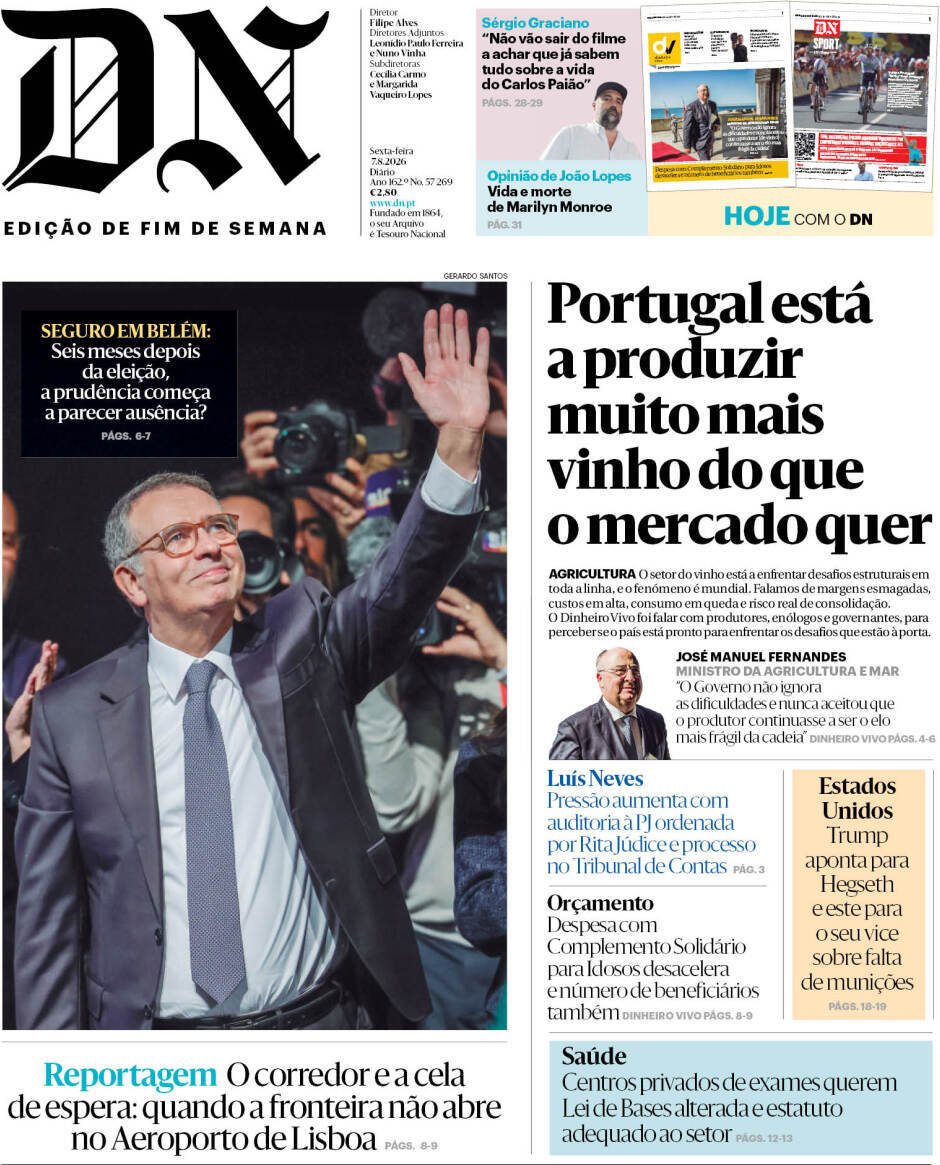 Di&aacute;rio de Not&iacute;cias: Capa da Edi&ccedil;&atilde;o de ter&ccedil;a-feira, 11 de agosto 2026