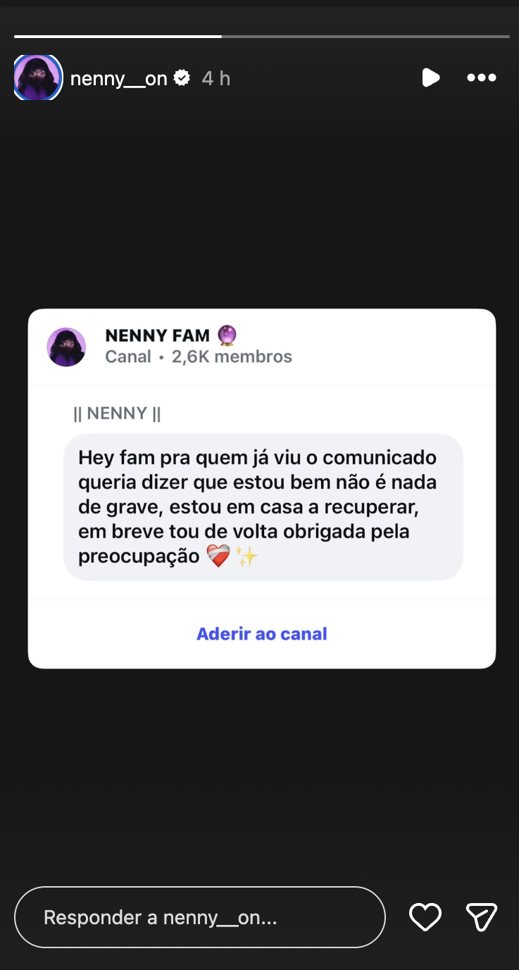 Nenny tranquiliza f&atilde;s ap&oacute;s anunciar pausa nos palcos: &ldquo;Estou bem, n&atilde;o &eacute; nada de grave&rdquo;